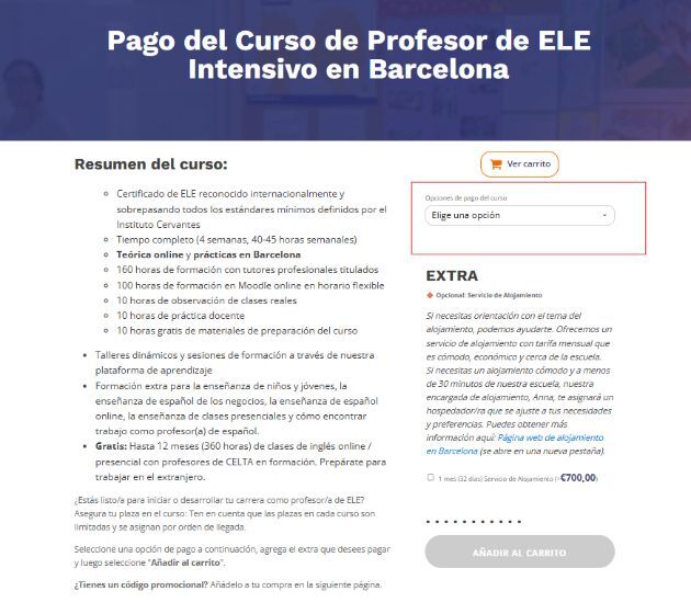 pago del curso de certificado ELE